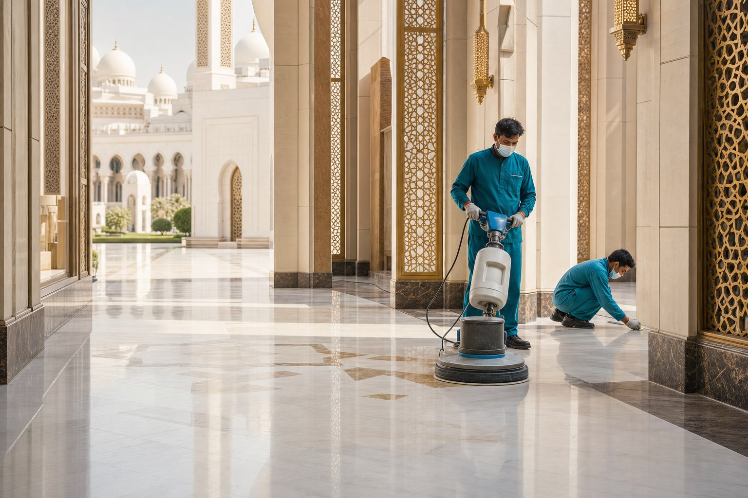 Mosque marble floor polishing and entrance cleaning